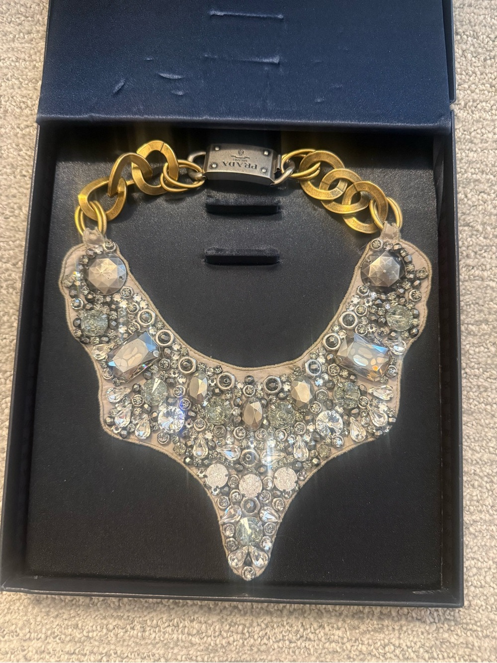 Prada Grey Crystal Bib necklace